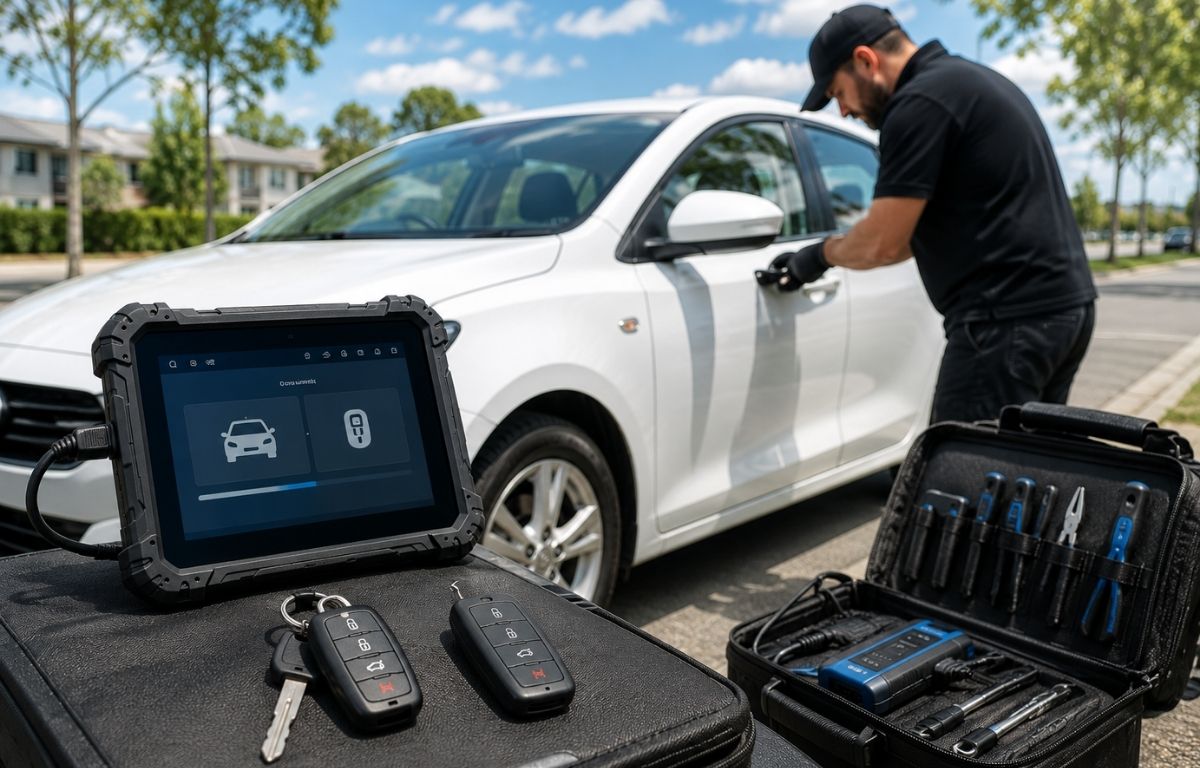 Mobile automotive locksmith equipment for lost car key jobs